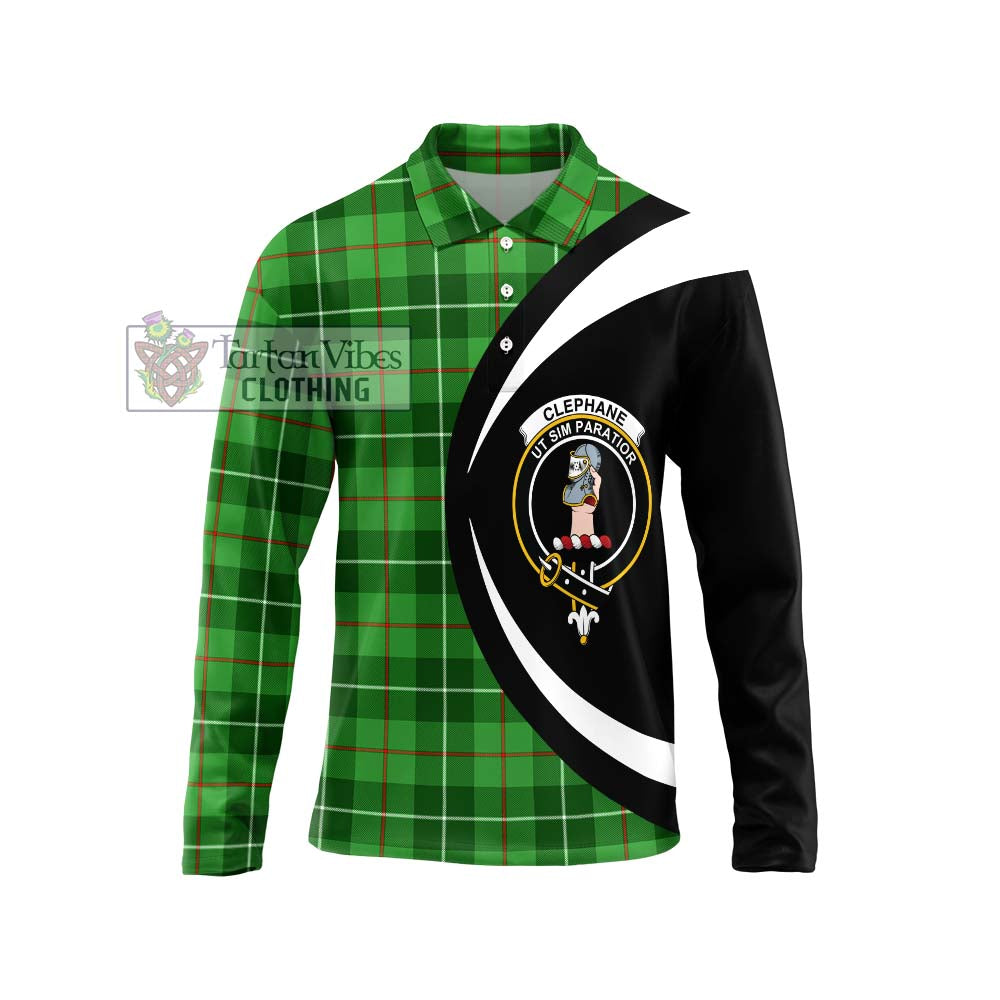 Clephane Tartan Long Sleeve Polo Shirt with Family Crest Circle Style Unisex - Tartan Vibes Clothing