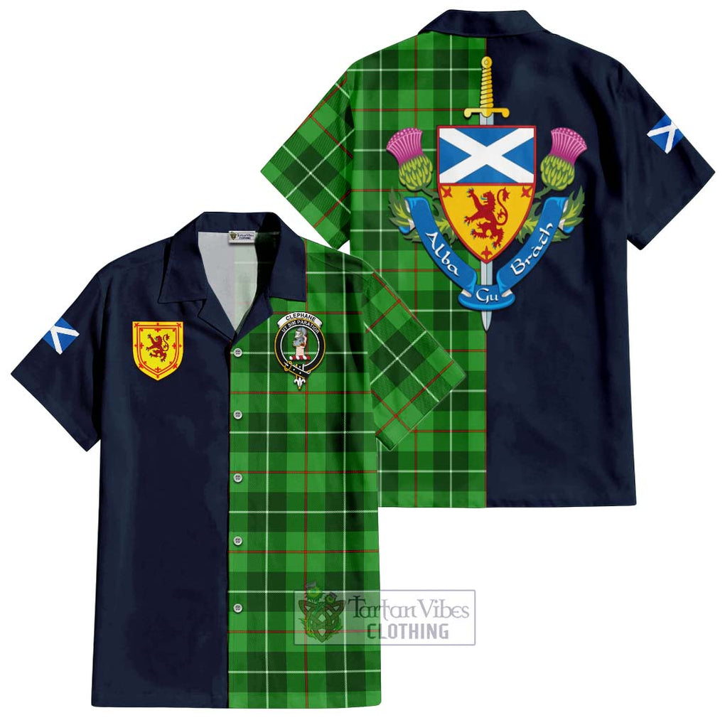 Tartan Vibes Clothing Clephane Tartan Short Sleeve Button Shirt with Scottish Lion Royal Arm Half Style