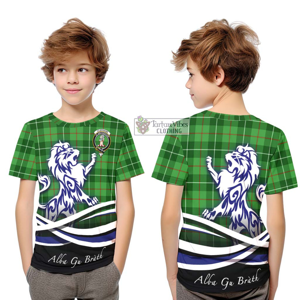 Clephane Tartan Kid T-Shirt with Alba Gu Brath Regal Lion Emblem Youth XL Size14 - Tartanvibesclothing Shop
