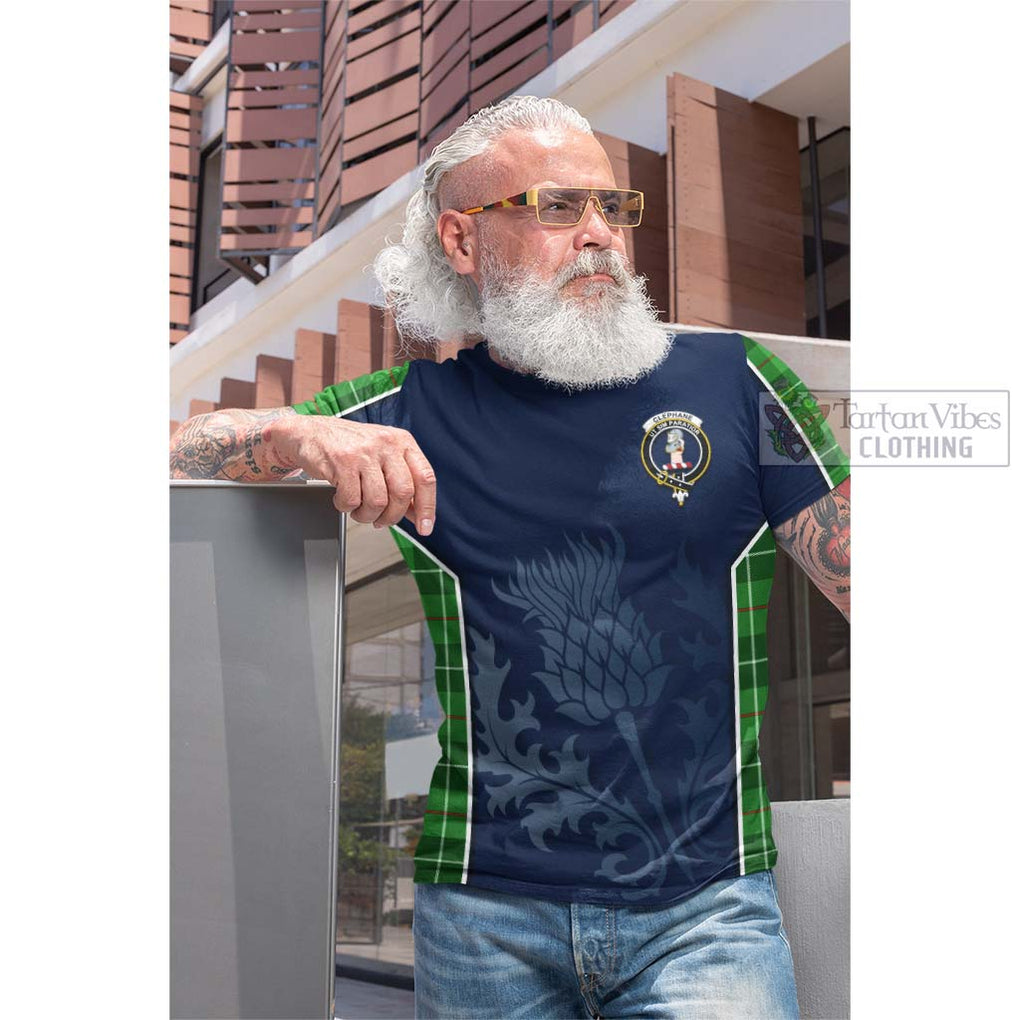 Tartan Vibes Clothing Clephane Tartan Cotton T-shirt with Family Crest and Scottish Thistle Vibes Sport Style