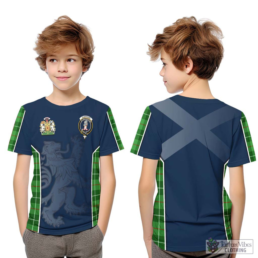Clephane Tartan Kid T-Shirt with Family Crest and Lion Rampant Vibes Sport Style Youth XL Size14 - Tartan Vibes Clothing