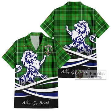 Clephane Tartan Short Sleeve Button Shirt with Alba Gu Brath Regal Lion Emblem Kid - Tartanvibesclothing Shop