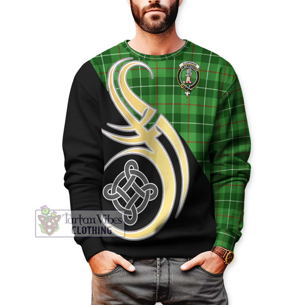 Clephane Tartan Sweatshirt with Family Crest and Celtic Symbol Style Unisex - Tartan Vibes Clothing