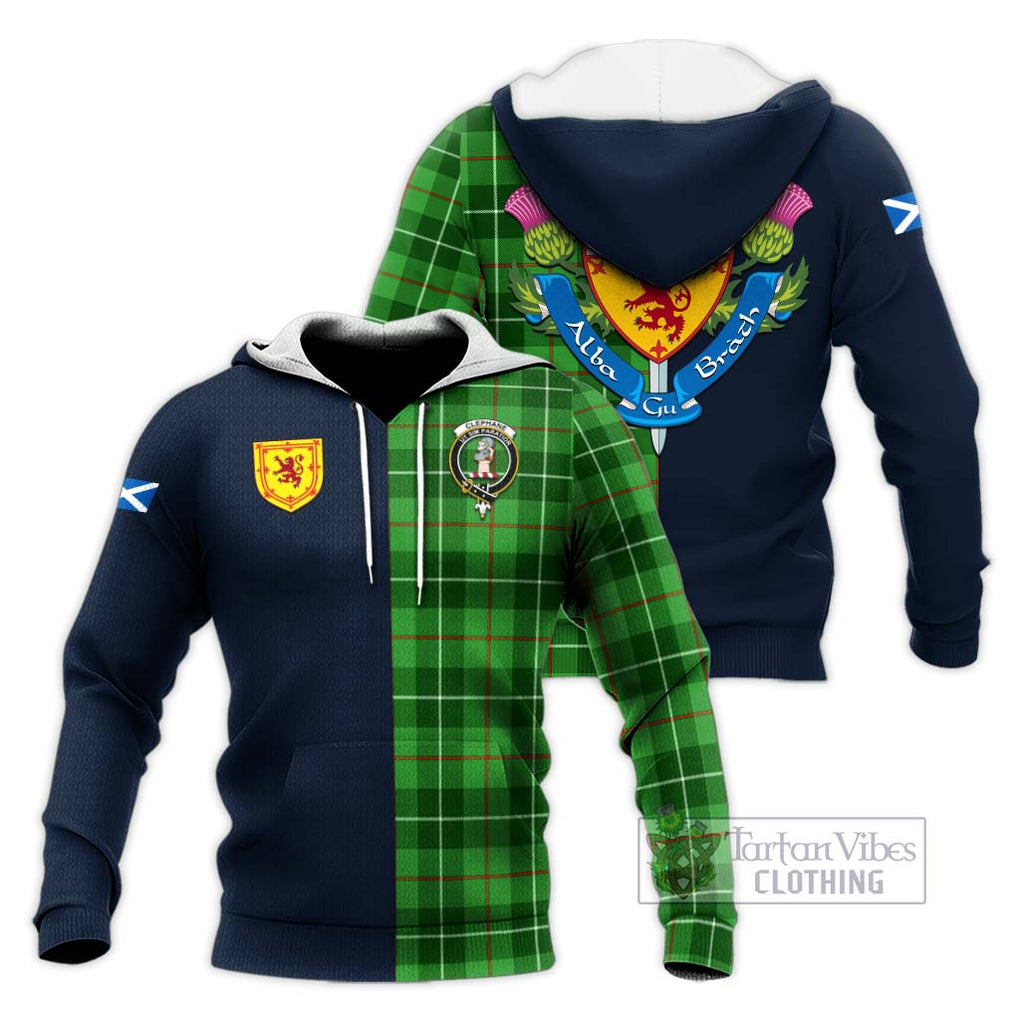 Tartan Vibes Clothing Clephane Tartan Knitted Hoodie with Scottish Lion Royal Arm Half Style