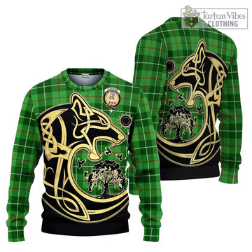 Clephane Tartan Knitted Sweater with Family Crest Celtic Wolf Style Unisex - Tartan Vibes Clothing