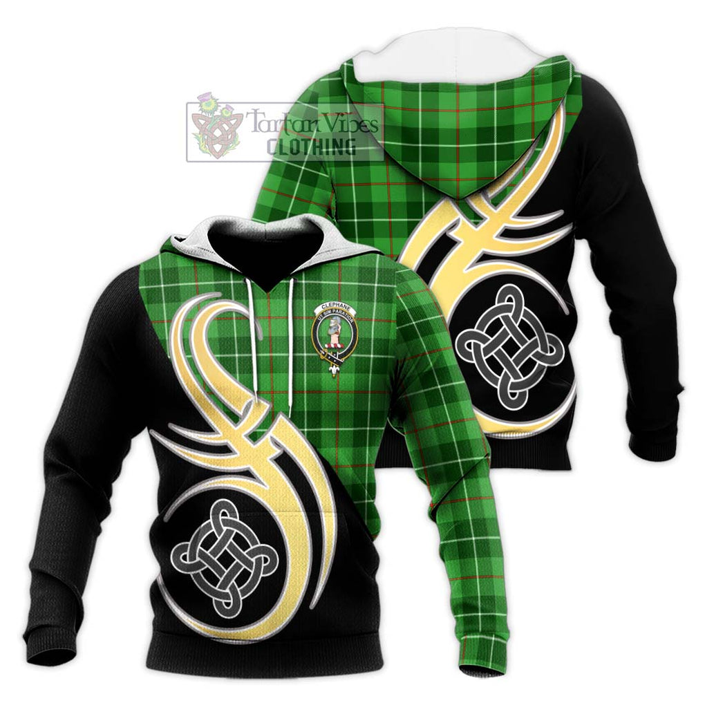 Clephane Tartan Knitted Hoodie with Family Crest and Celtic Symbol Style Unisex Knitted Pullover Hoodie - Tartan Vibes Clothing