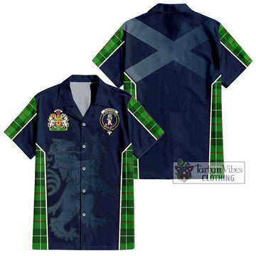 Clephane Tartan Short Sleeve Button Shirt with Family Crest and Lion Rampant Vibes Sport Style Kid - Tartan Vibes Clothing