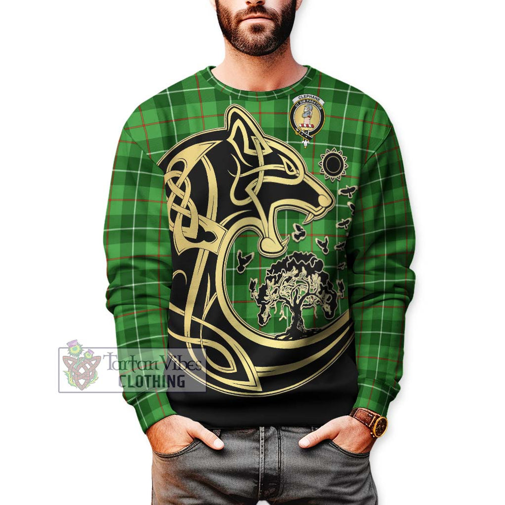 Clephane Tartan Sweatshirt with Family Crest Celtic Wolf Style Unisex - Tartan Vibes Clothing