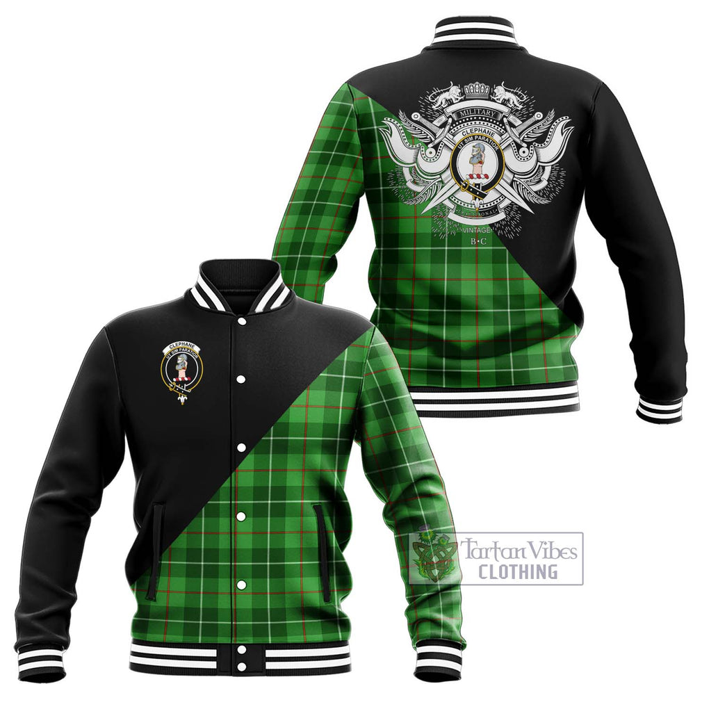 Clephane Tartan Baseball Jacket with Family Crest and Military Logo Style Unisex - Tartanvibesclothing Shop