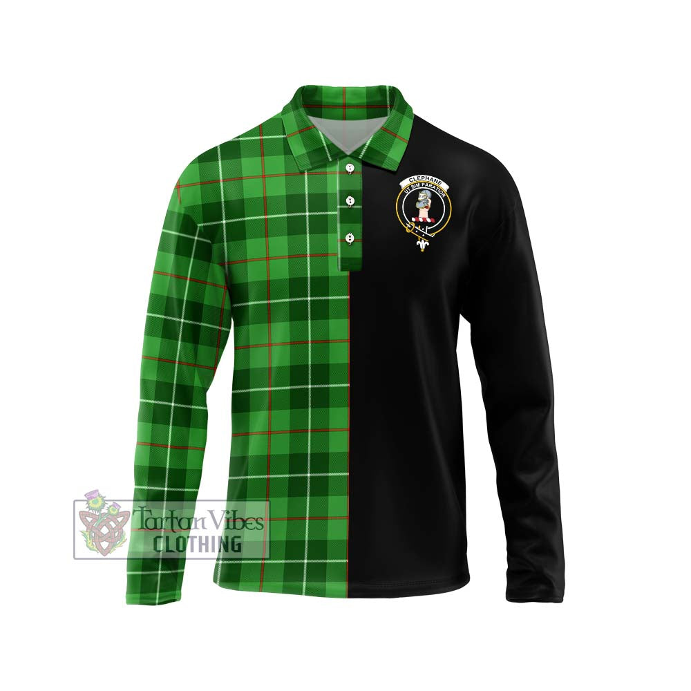 Clephane Tartan Long Sleeve Polo Shirt with Family Crest and Half Of Me Style Unisex - Tartanvibesclothing Shop