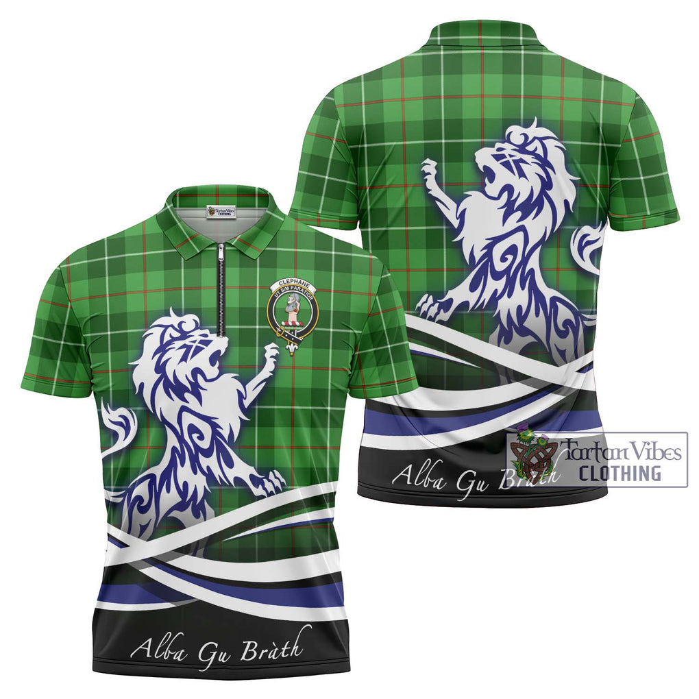 Clephane Tartan Zipper Polo Shirt with Alba Gu Brath Regal Lion Emblem Unisex - Tartanvibesclothing Shop