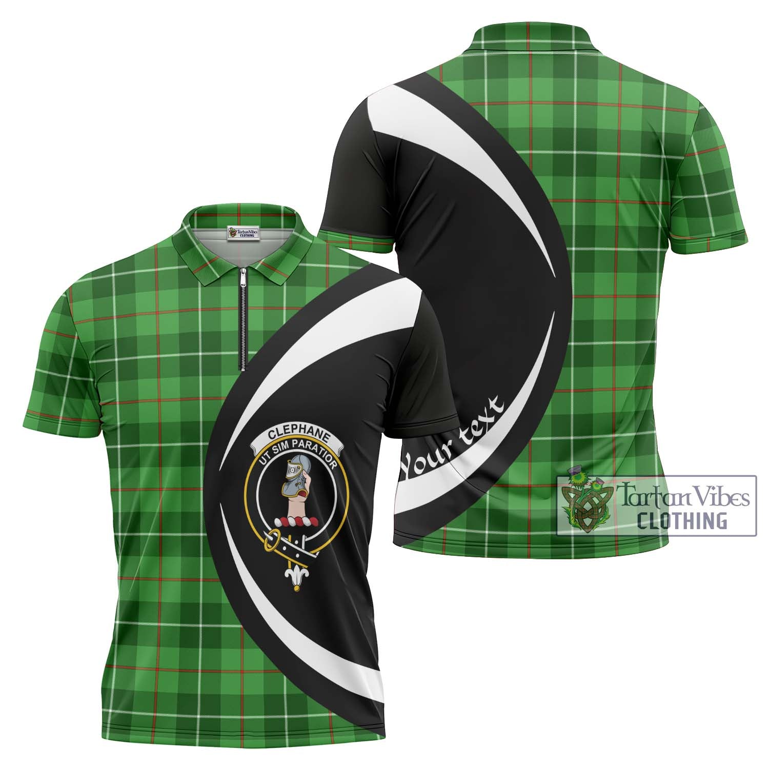 Tartan Vibes Clothing Clephane Tartan Zipper Polo Shirt with Family Crest Circle Style