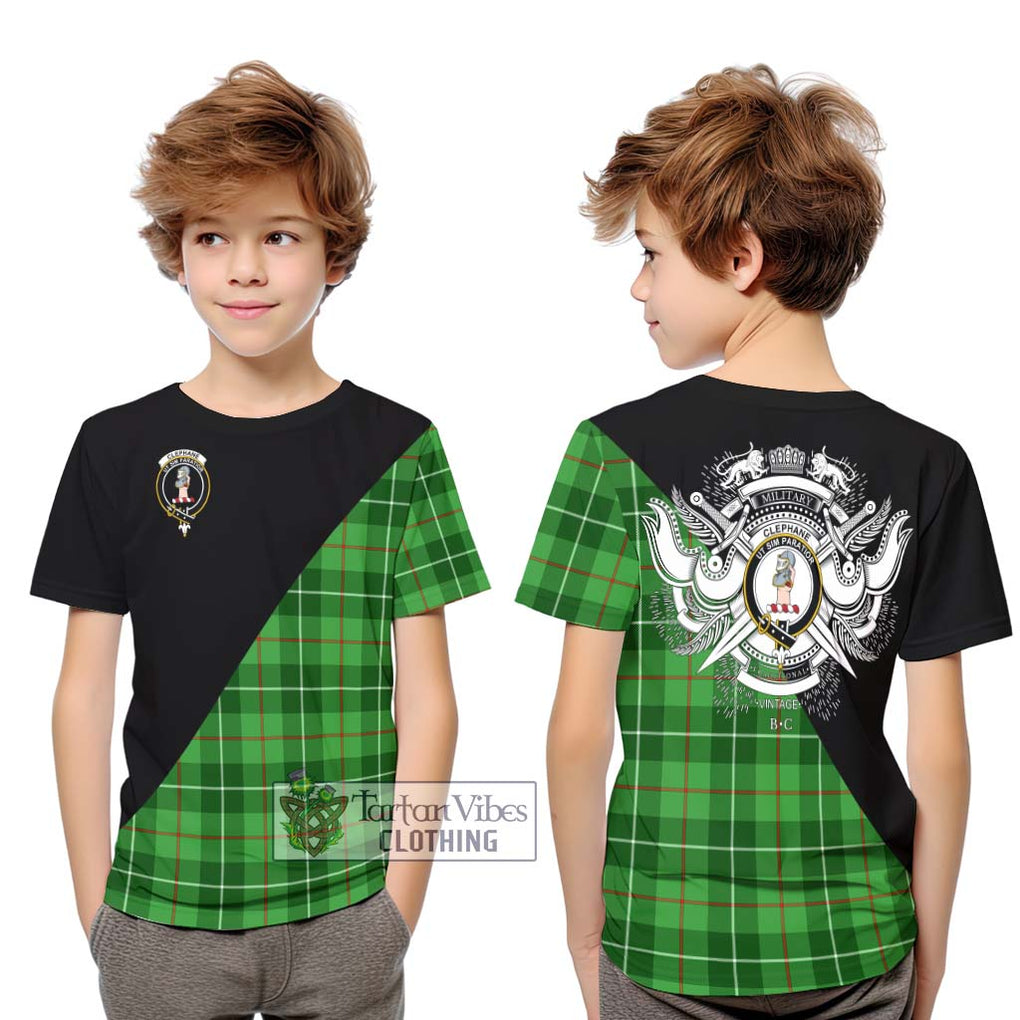 Clephane Tartan Kid T-Shirt with Family Crest and Military Logo Style Youth XL Size14 - Tartanvibesclothing Shop
