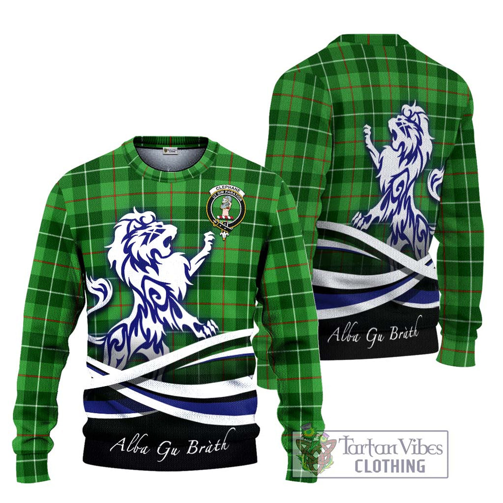 Clephane Tartan Knitted Sweater with Alba Gu Brath Regal Lion Emblem Unisex - Tartanvibesclothing Shop