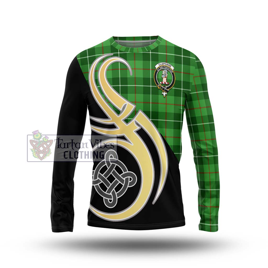 Clephane Tartan Long Sleeve T-Shirt with Family Crest and Celtic Symbol Style Unisex - Tartan Vibes Clothing