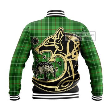 Clephane Tartan Baseball Jacket with Family Crest Celtic Wolf Style - Tartan Vibes Clothing
