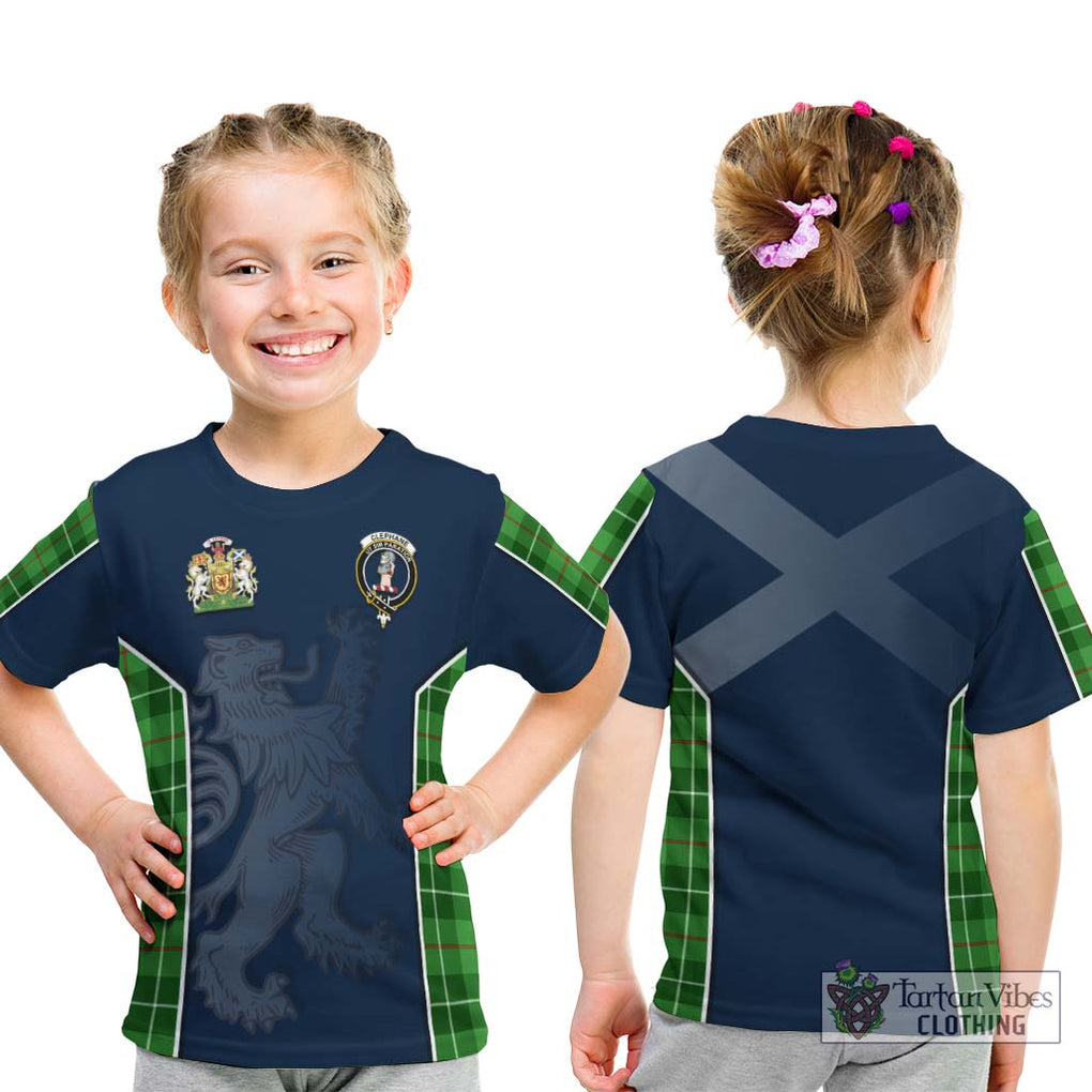 Clephane Tartan Kid T-Shirt with Family Crest and Lion Rampant Vibes Sport Style - Tartan Vibes Clothing