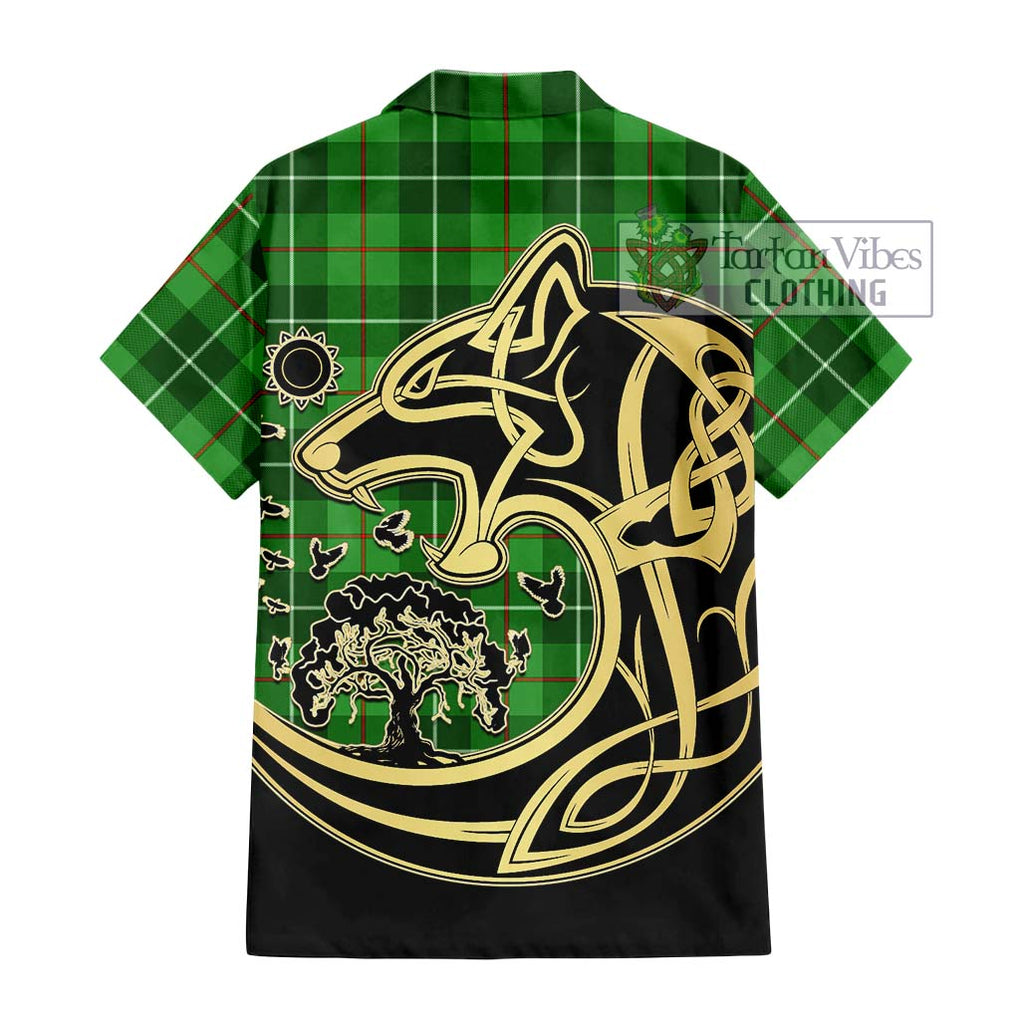 Clephane Tartan Short Sleeve Button Shirt with Family Crest Celtic Wolf Style - Tartan Vibes Clothing