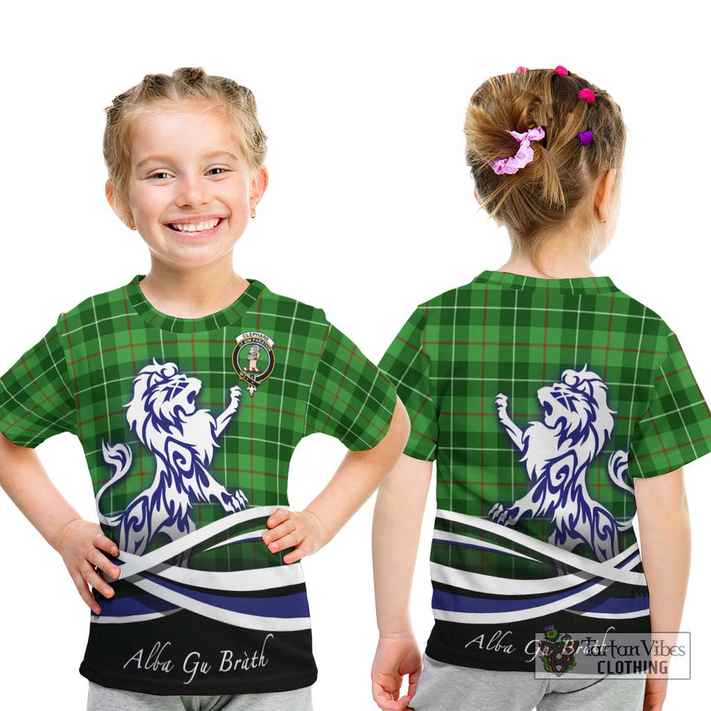Clephane Tartan Kid T-Shirt with Alba Gu Brath Regal Lion Emblem - Tartanvibesclothing Shop