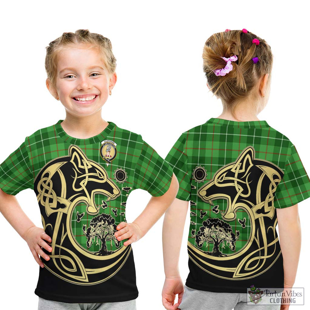 Clephane Tartan Kid T-Shirt with Family Crest Celtic Wolf Style - Tartan Vibes Clothing