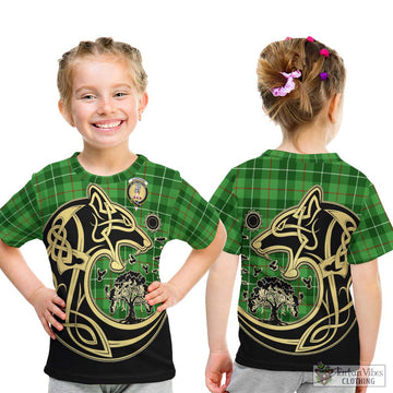 Clephane Tartan Kid T-Shirt with Family Crest Celtic Wolf Style - Tartan Vibes Clothing
