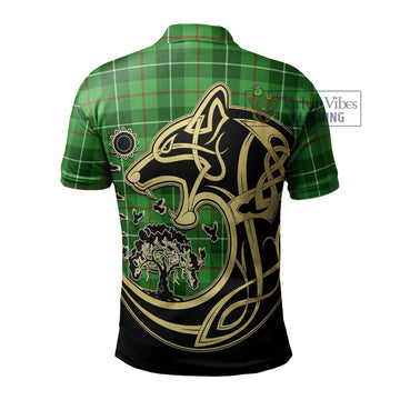 Clephane Tartan Polo Shirt with Family Crest Celtic Wolf Style - Tartanvibesclothing Shop