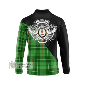 Clephane Tartan Long Sleeve Polo Shirt with Family Crest and Military Logo Style - Tartanvibesclothing Shop