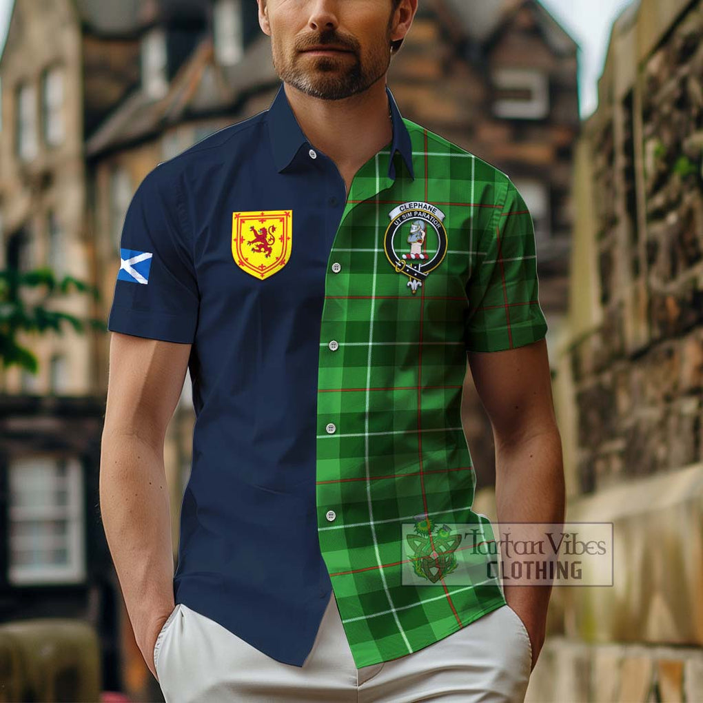 Tartan Vibes Clothing Clephane Tartan Short Sleeve Button Shirt with Scottish Lion Royal Arm Half Style