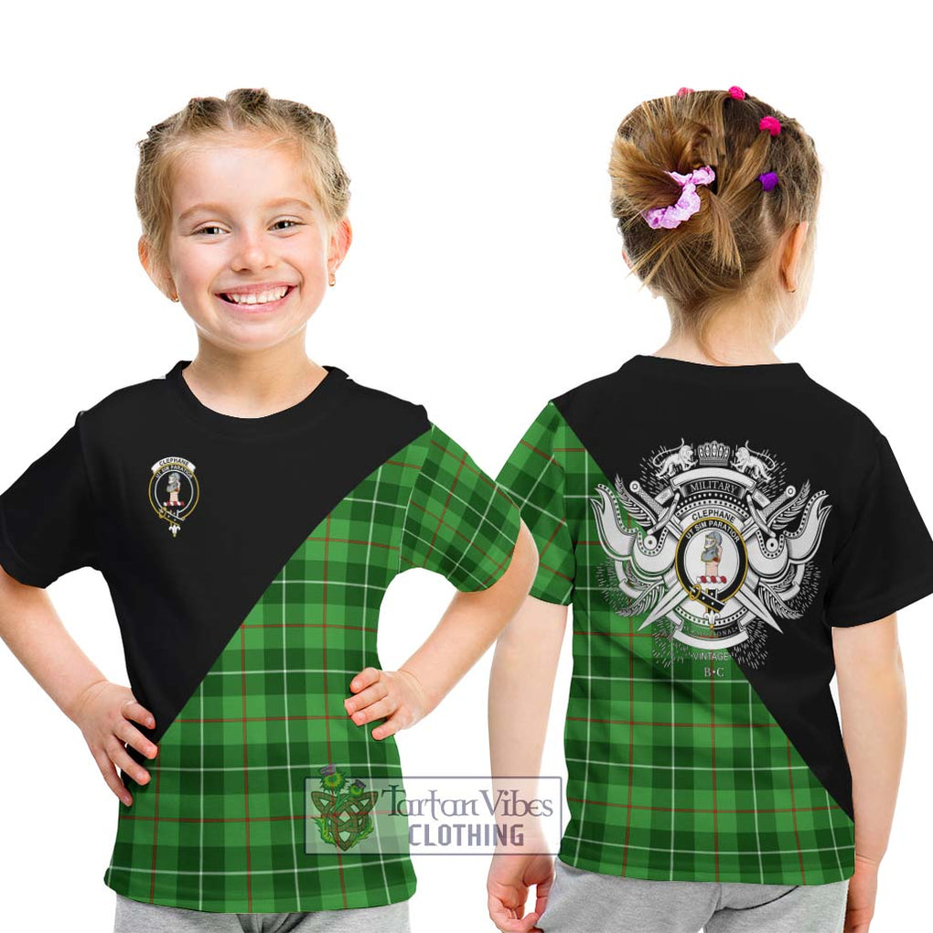 Clephane Tartan Kid T-Shirt with Family Crest and Military Logo Style - Tartanvibesclothing Shop