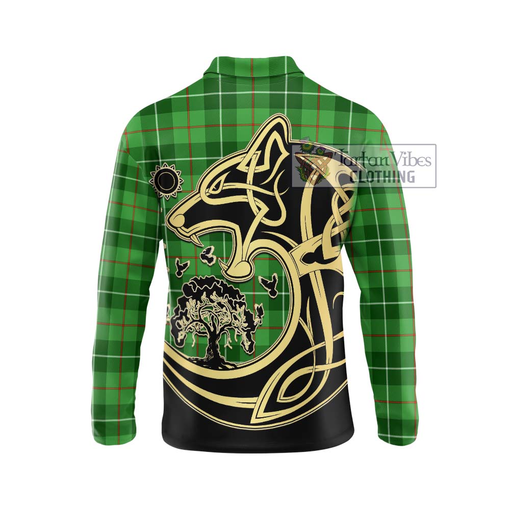 Clephane Tartan Long Sleeve Polo Shirt with Family Crest Celtic Wolf Style - Tartanvibesclothing Shop