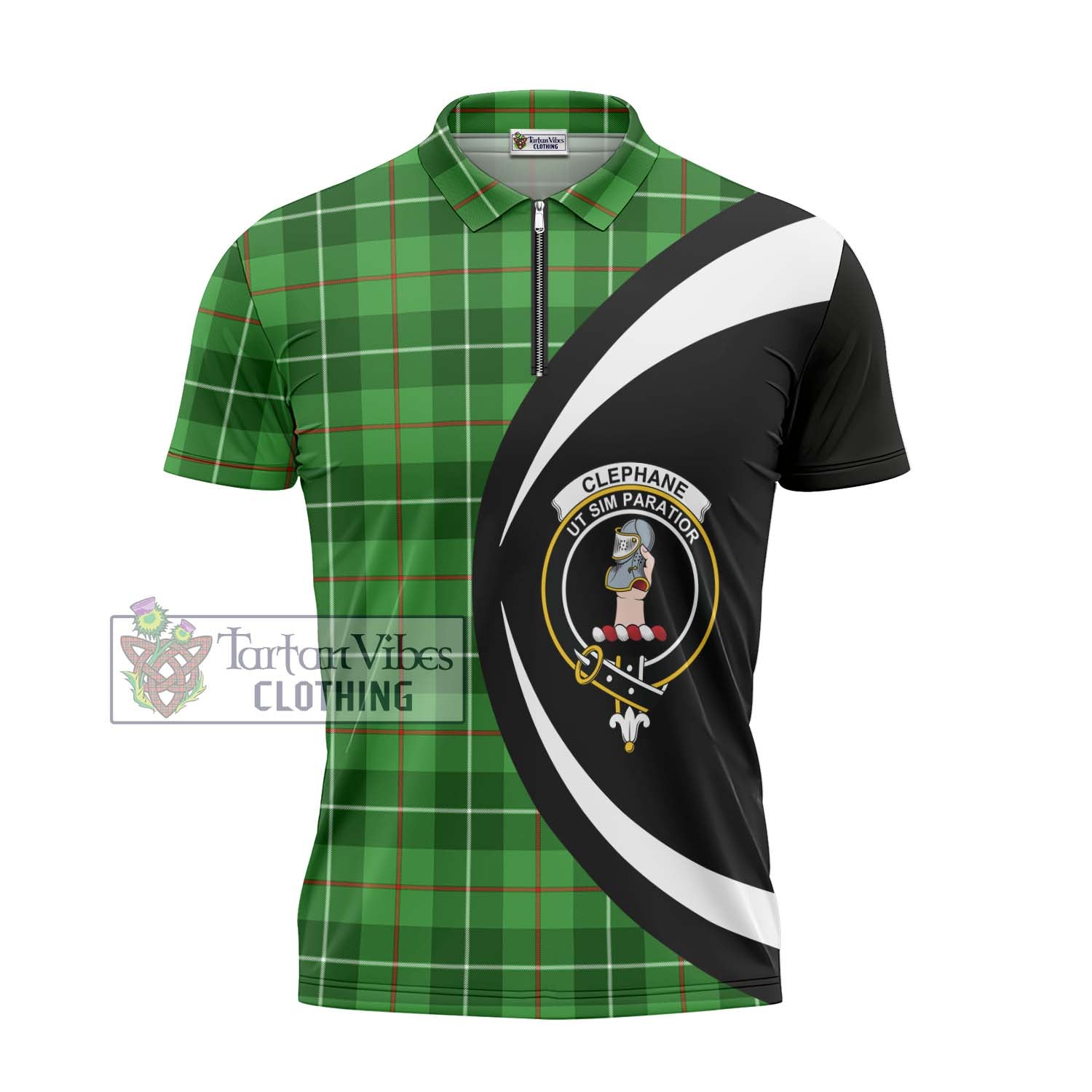 Tartan Vibes Clothing Clephane Tartan Zipper Polo Shirt with Family Crest Circle Style