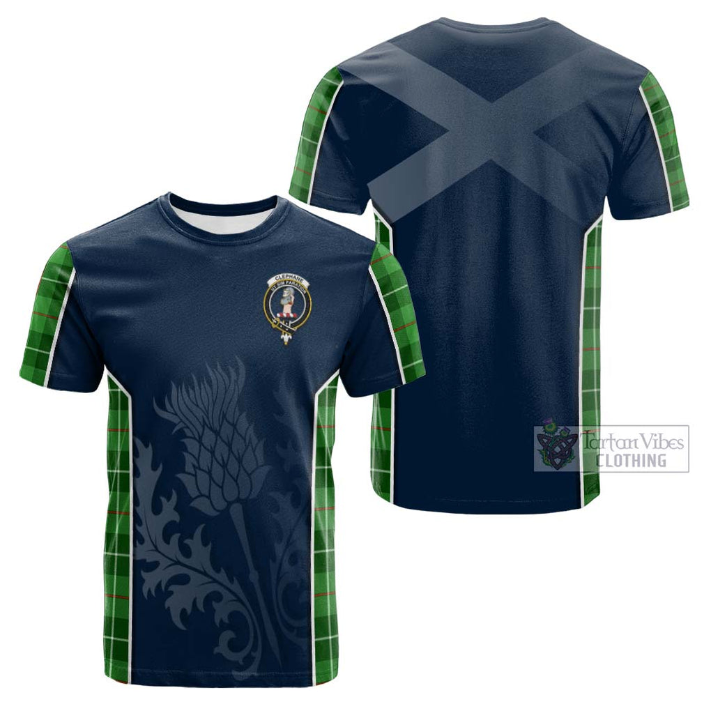 Tartan Vibes Clothing Clephane Tartan Cotton T-shirt with Family Crest and Scottish Thistle Vibes Sport Style