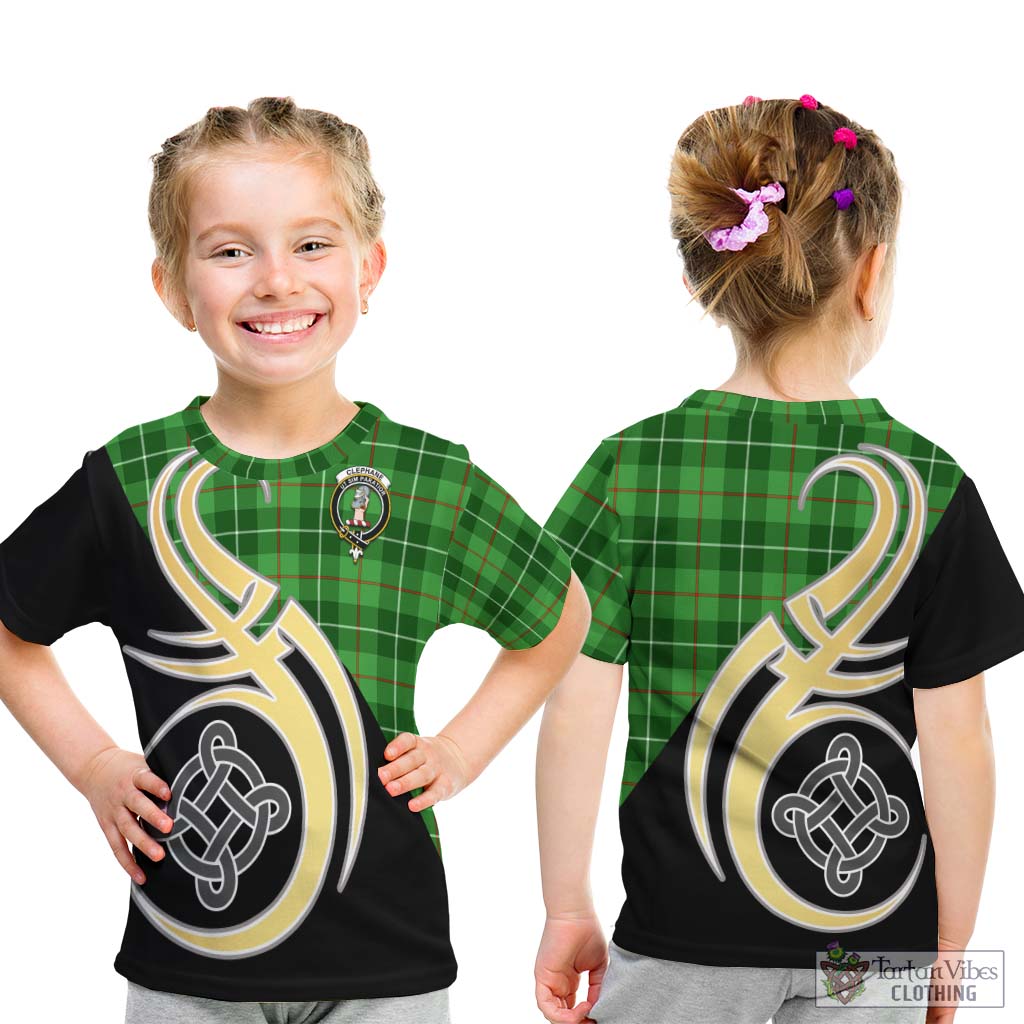 Clephane Tartan Kid T-Shirt with Family Crest and Celtic Symbol Style - Tartan Vibes Clothing