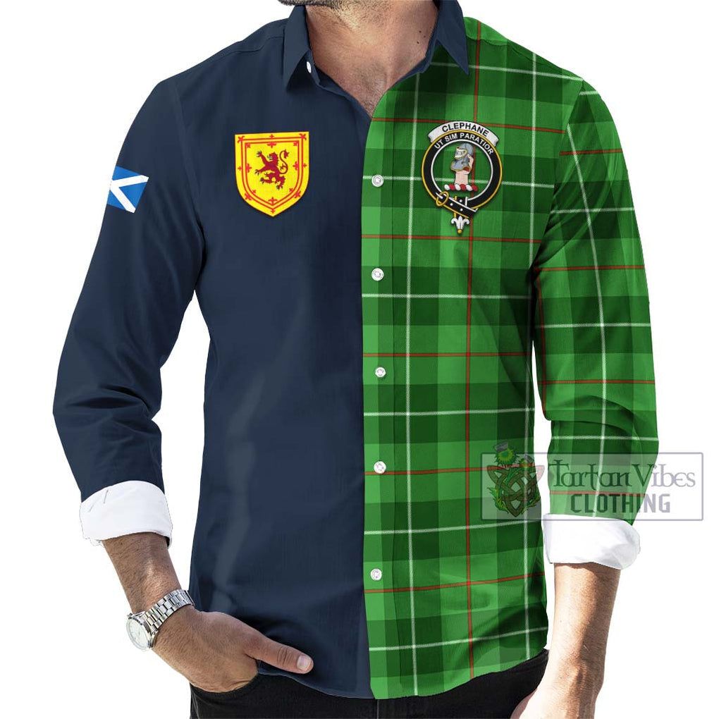 Tartan Vibes Clothing Clephane Tartan Long Sleeve Button Shirt with Scottish Lion Royal Arm Half Style