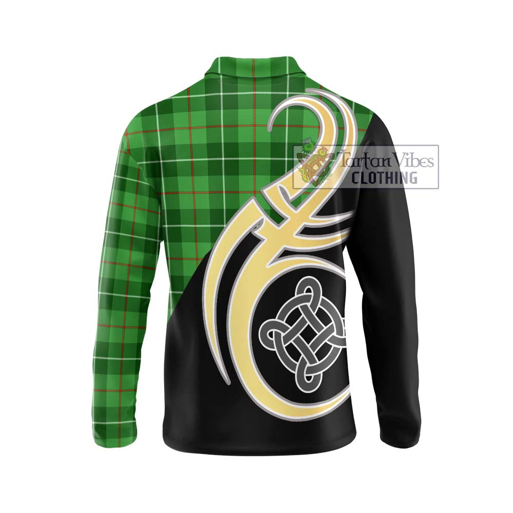 Clephane Tartan Long Sleeve Polo Shirt with Family Crest and Celtic Symbol Style - Tartan Vibes Clothing