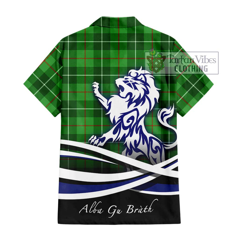 Clephane Tartan Short Sleeve Button Shirt with Alba Gu Brath Regal Lion Emblem - Tartanvibesclothing Shop