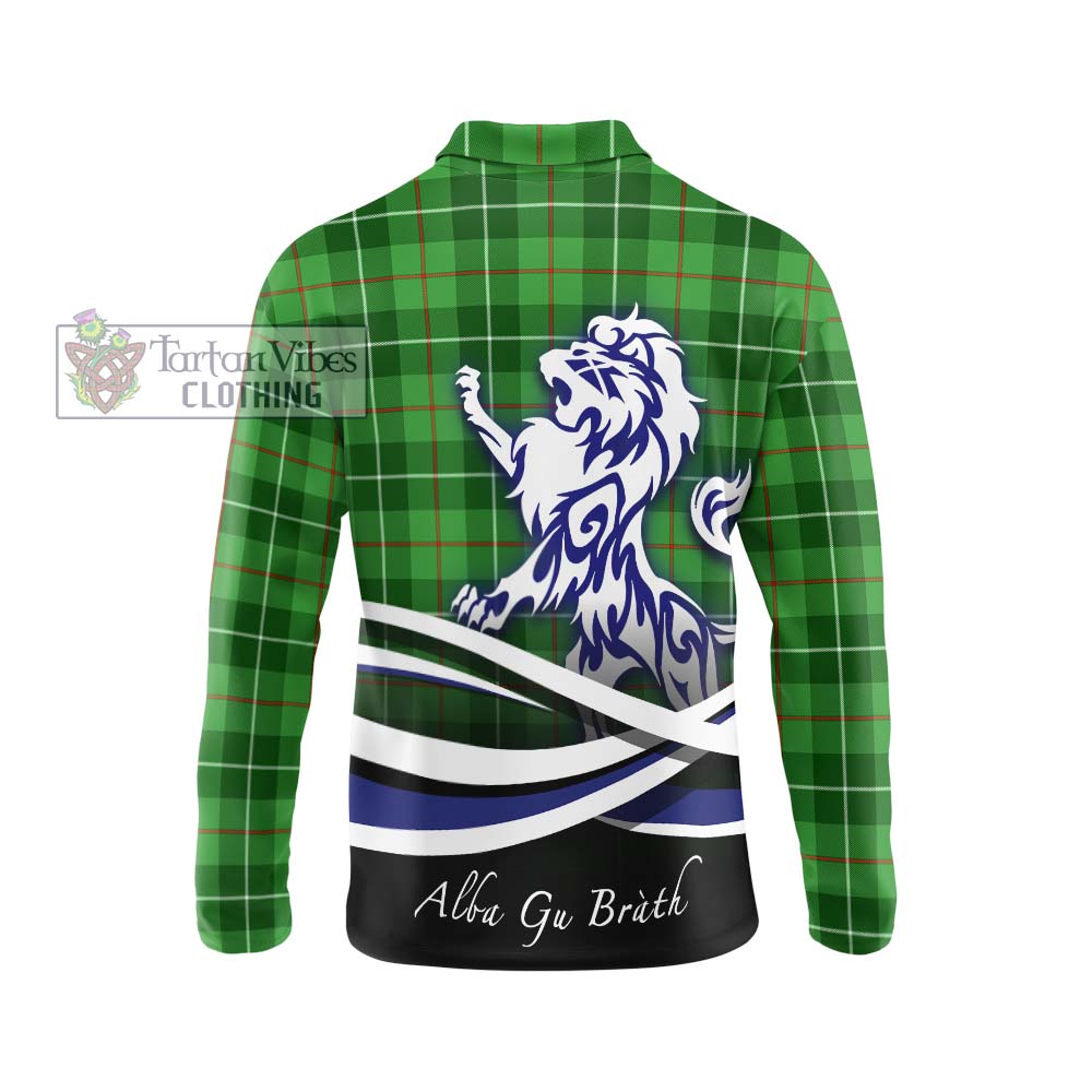 Clephane Tartan Long Sleeve Polo Shirt with Alba Gu Brath Regal Lion Emblem - Tartanvibesclothing Shop
