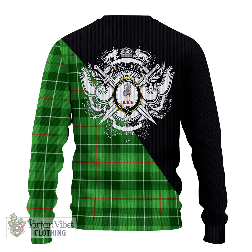 Clephane Tartan Knitted Sweater with Family Crest and Military Logo Style - Tartanvibesclothing Shop