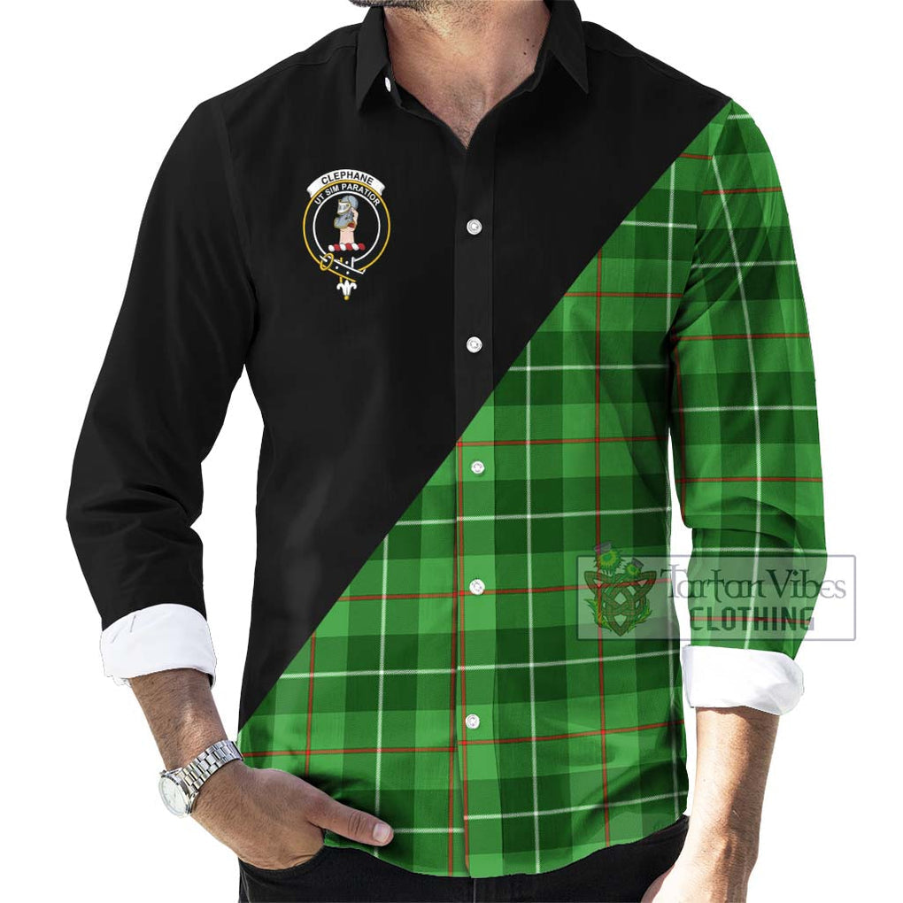 Clephane Tartan Long Sleeve Button Shirt with Family Crest and Military Logo Style - Tartanvibesclothing Shop