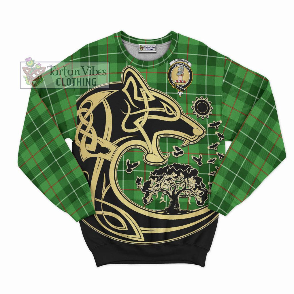 Clephane Tartan Sweatshirt with Family Crest Celtic Wolf Style - Tartan Vibes Clothing