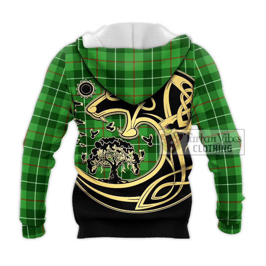 Clephane Tartan Knitted Hoodie with Family Crest Celtic Wolf Style - Tartan Vibes Clothing