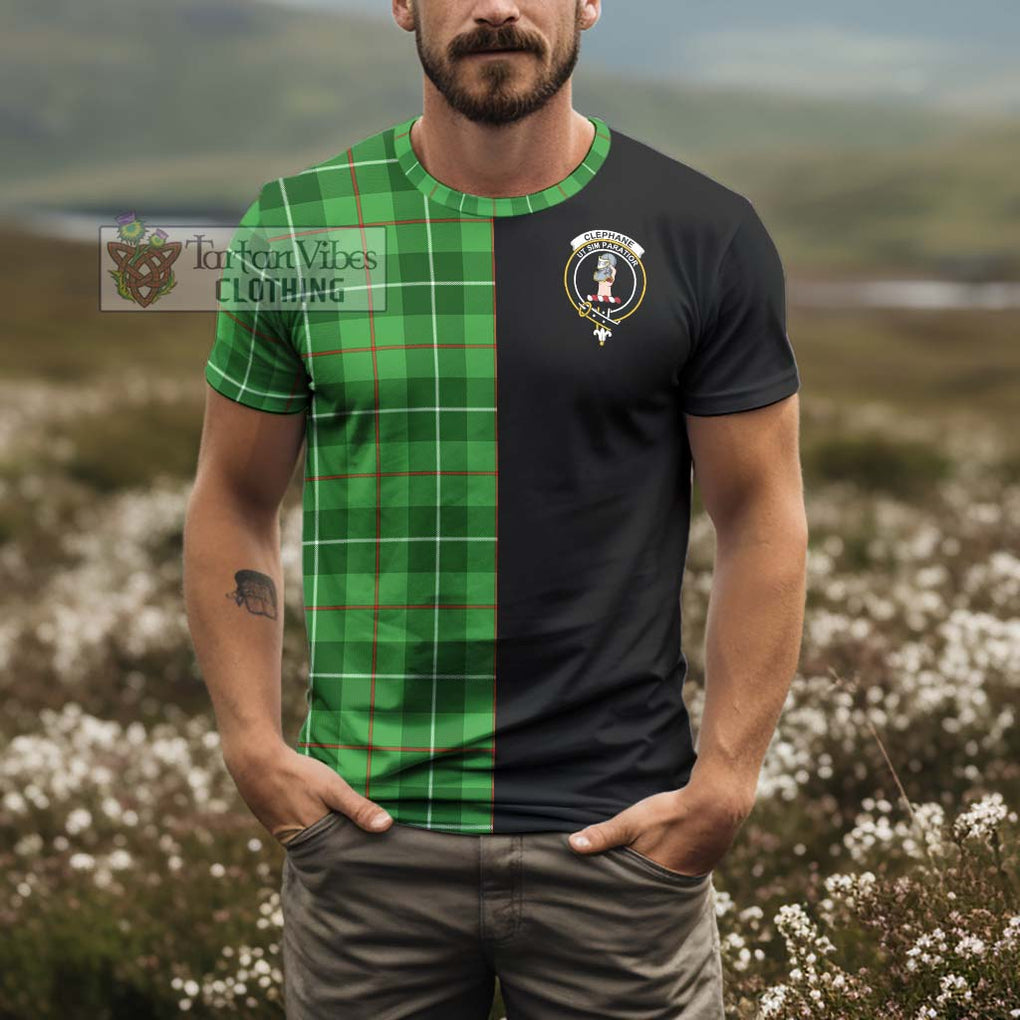 Clephane Tartan T-Shirt with Family Crest and Half Of Me Style - Tartanvibesclothing Shop