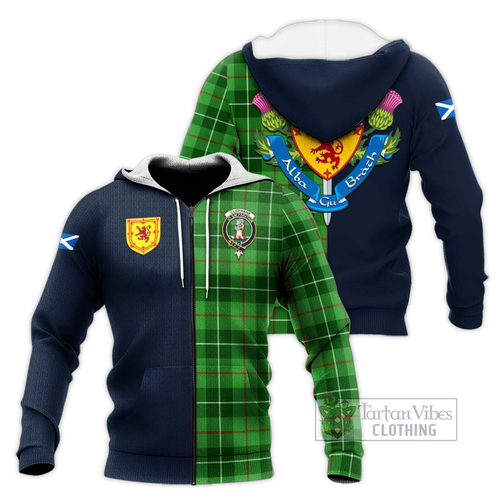 Tartan Vibes Clothing Clephane Tartan Knitted Hoodie with Scottish Lion Royal Arm Half Style