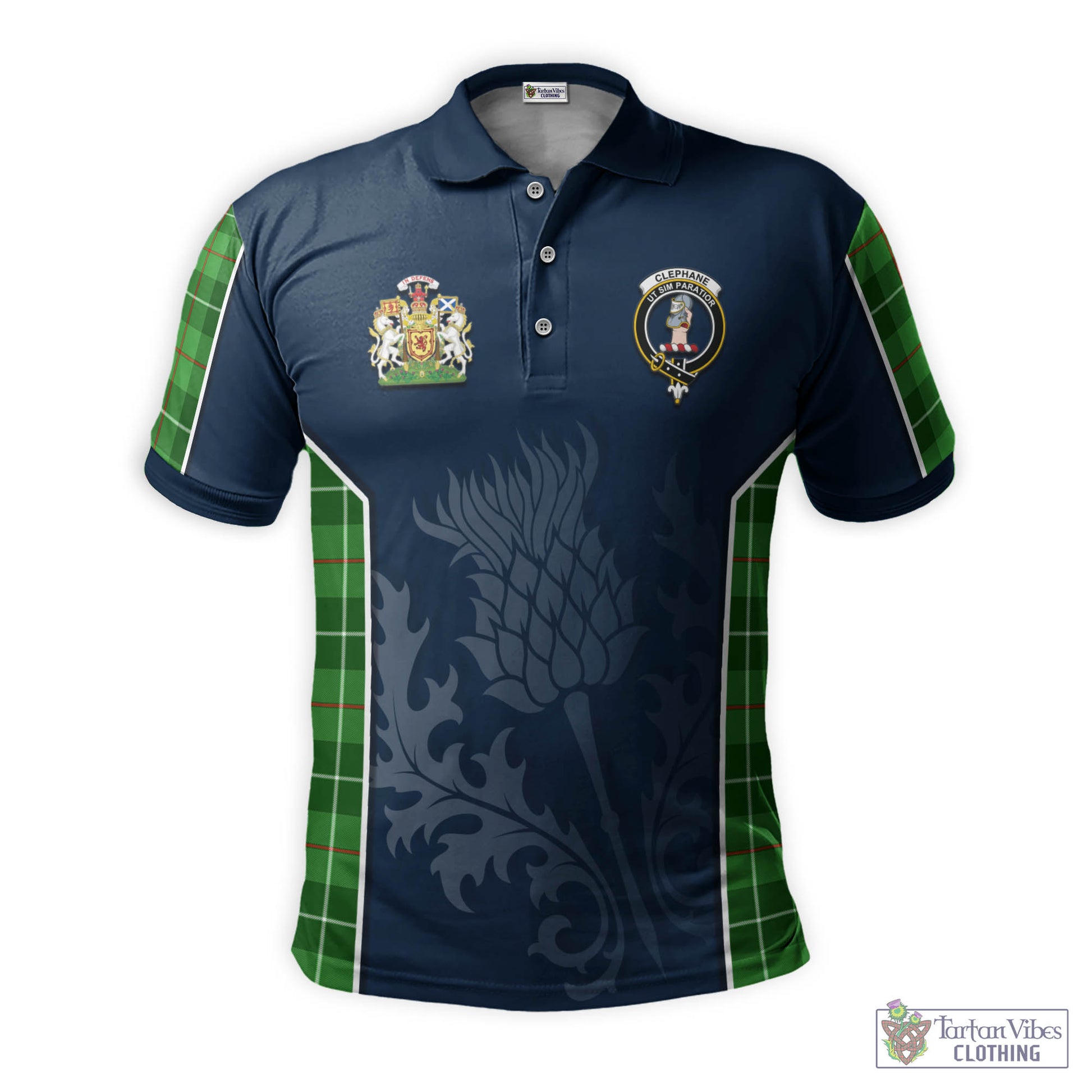 Clephane Tartan Men's Polo Shirt with Family Crest and Scottish Thistle Vibes Sport Style - Tartan Vibes Clothing