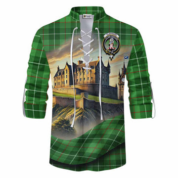 Clephane (Clephan) Tartan Family Crest Ghillie Kilt Shirt with Scottish Ancient Castle Style Men - Tartan Vibes Clothing