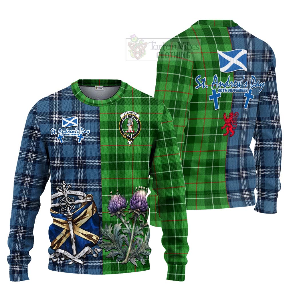 Clephane (Clephan) Tartan Knitted Sweater Happy St. Andrew's Day Half Tartan Style Unisex - Tartan Vibes Clothing
