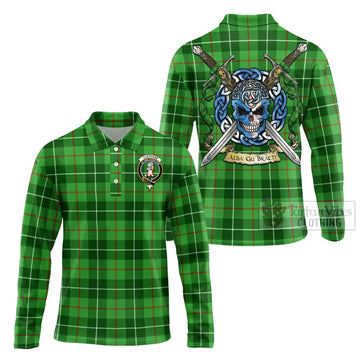 Clephane (Clephan) Tartan Long Sleeve Polo Shirt with Family Crest Celtic Skull Style Unisex - Tartan Vibes Clothing
