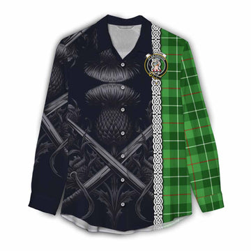 Tartan Vibes Clothing Clephane (Clephan) Tartan Women's Casual Shirt with Family Crest Cross Sword Thistle Celtic Vibes
