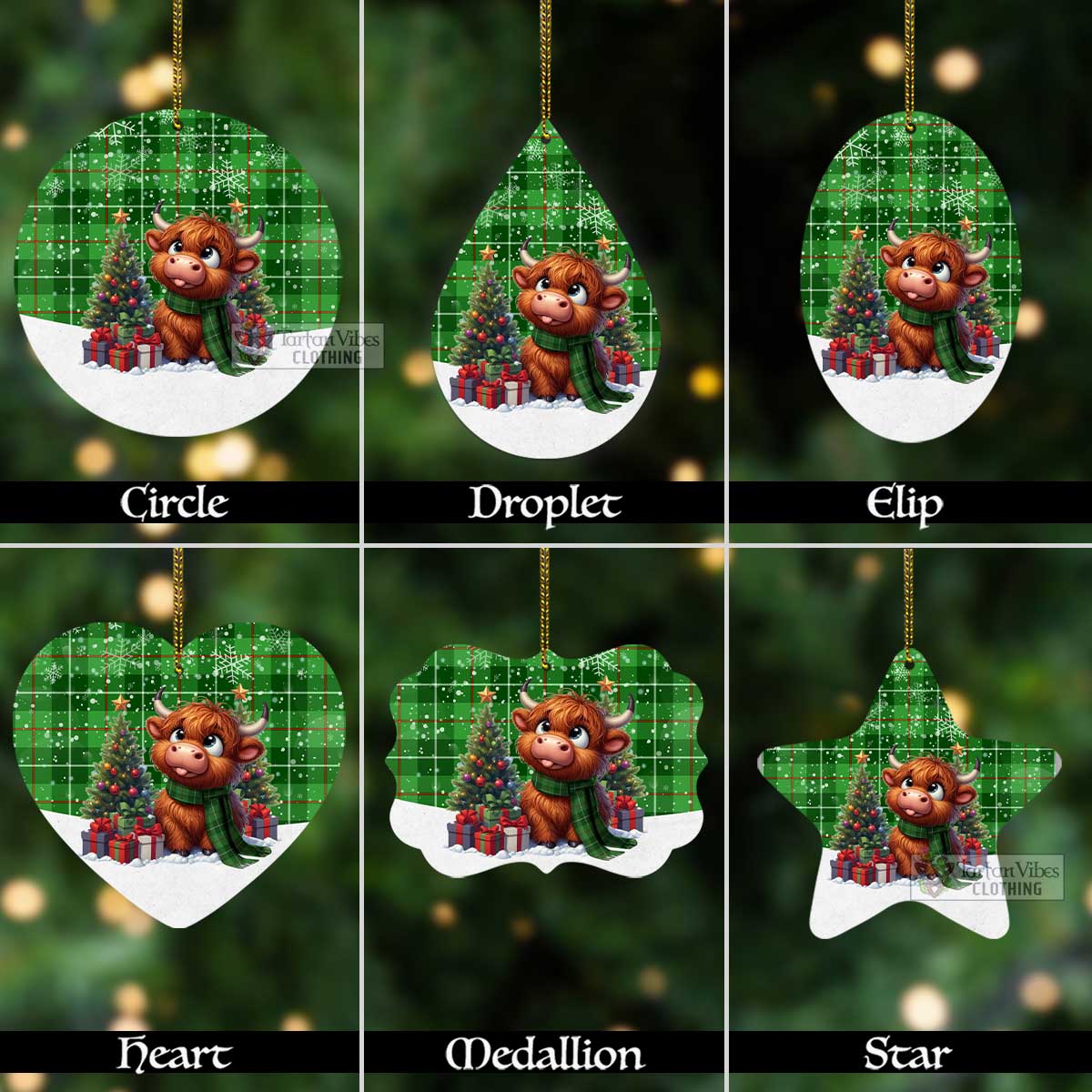 Clephane (Clephan) Tartan Christmas Aluminium Ornament with Adorable Highland Coo Aluminium - Tartan Vibes Clothing