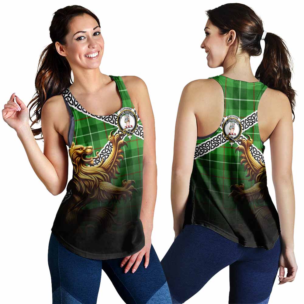 Clephane (Clephan) Crest Tartan Women's Racerback Tanks with Golden Lion Emblem Celtic Style 4XL - Tartan Vibes Clothing